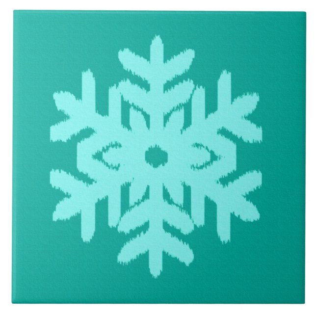 Ikat Snowflake - Türkis und Wasser Fliese (Vorderseite)