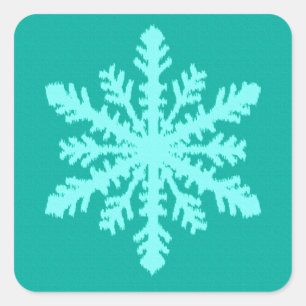 Ikat Snowflake - Türkis und Wasser Quadratischer Aufkleber