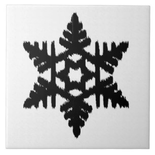 Ikat Snowflake - weiß und schwarz Fliese