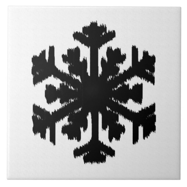Ikat Snowflake - weiß und schwarz Fliese (Vorderseite)