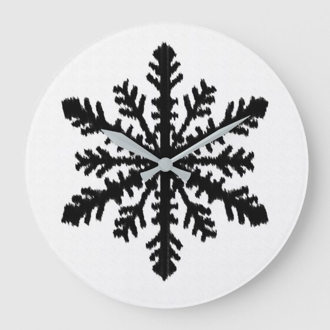 Ikat Snowflake - weiß und schwarz Große Wanduhr (Vorderseite)