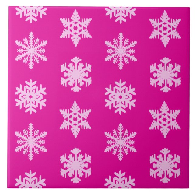 Ikat Snowflakes - Fuchsia und Eispink Fliese (Vorderseite)