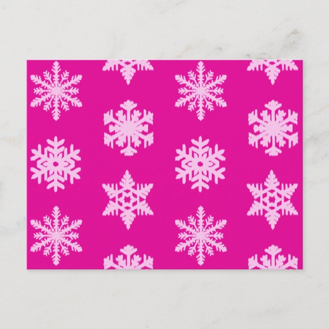 Ikat Snowflakes - Fuchsia und Eispink Postkarte (Vorderseite)