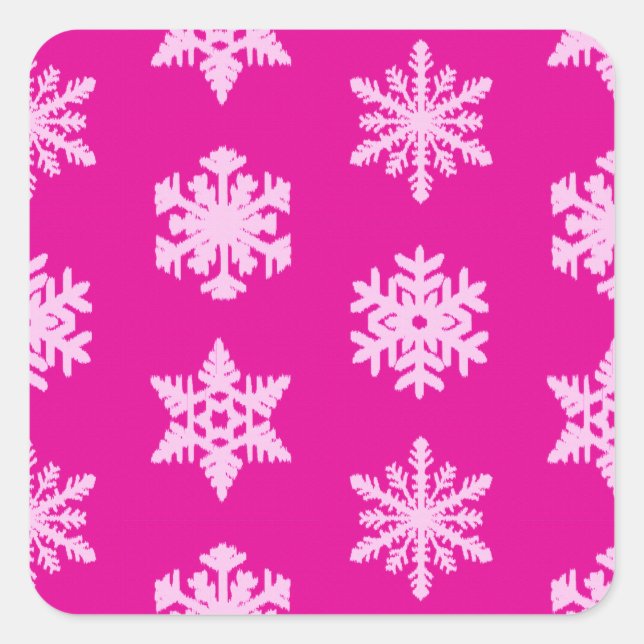 Ikat Snowflakes - Fuchsia und Eispink Quadratischer Aufkleber (Vorderseite)