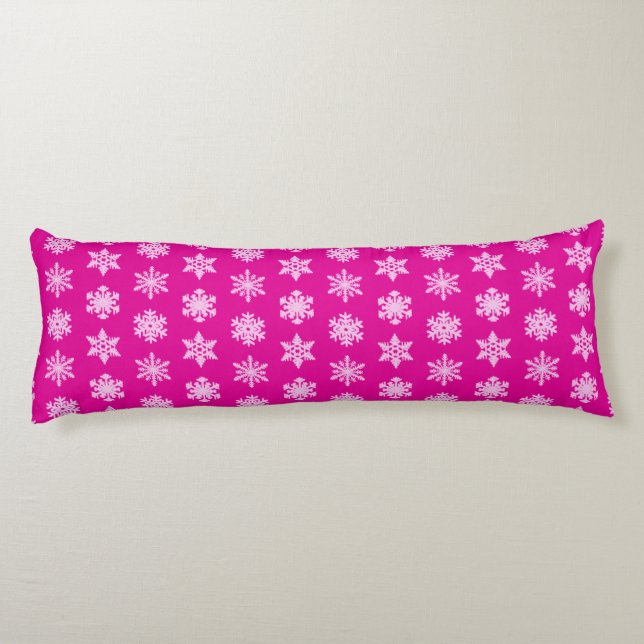 Ikat Snowflakes - Fuchsia und Eispink Seitenschläferkissen (Rückseite)