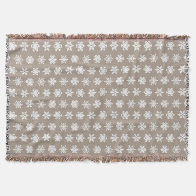 Ikat Snowflakes - Taupe tan und weiß Decke (Vorderseite)