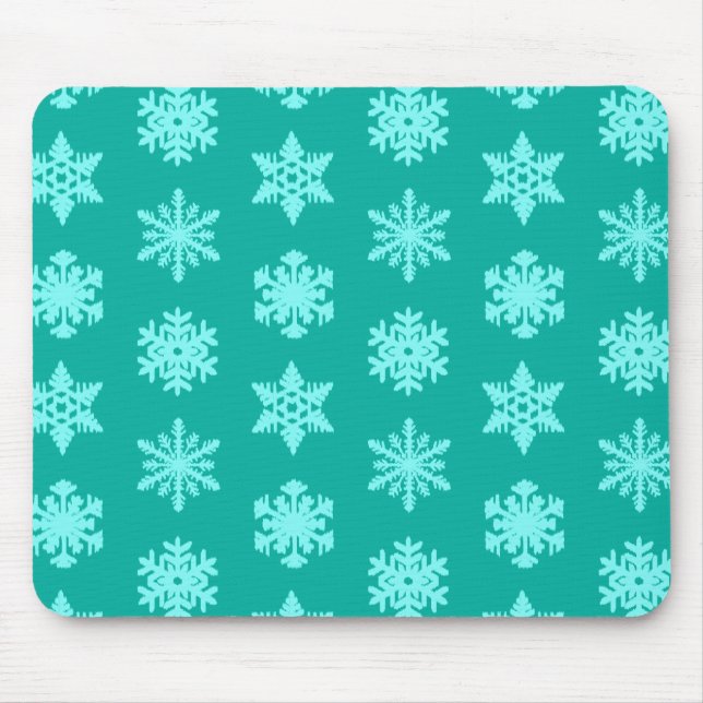 Ikat Snowflakes - Türkis und Wasser Mousepad (Vorne)