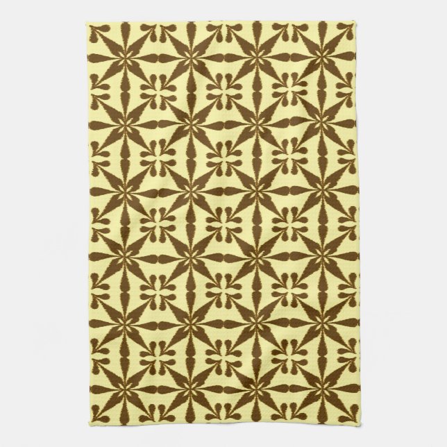 Ikat Star Pattern, braun und gelb Geschirrtuch (Vertikal)