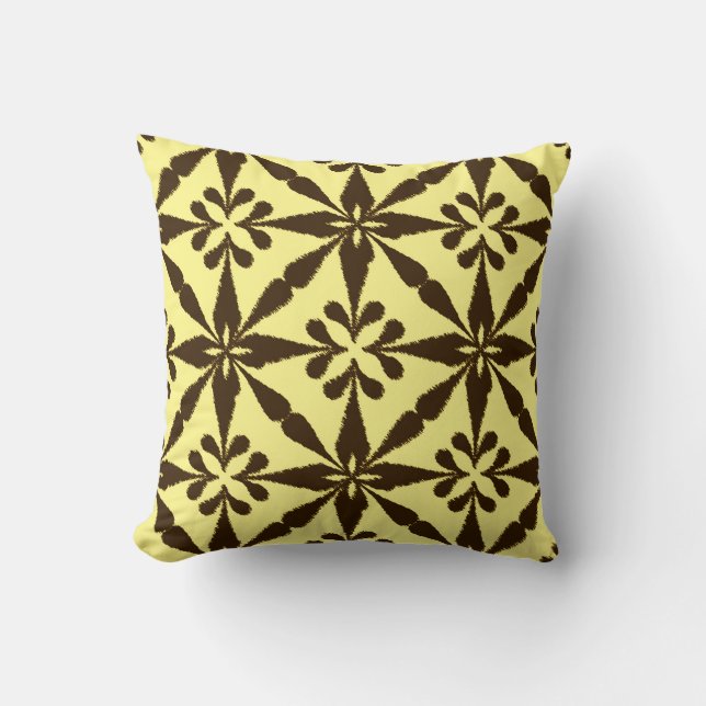 Ikat Star Pattern - Braun und Gelb Kissen (Vorderseite)