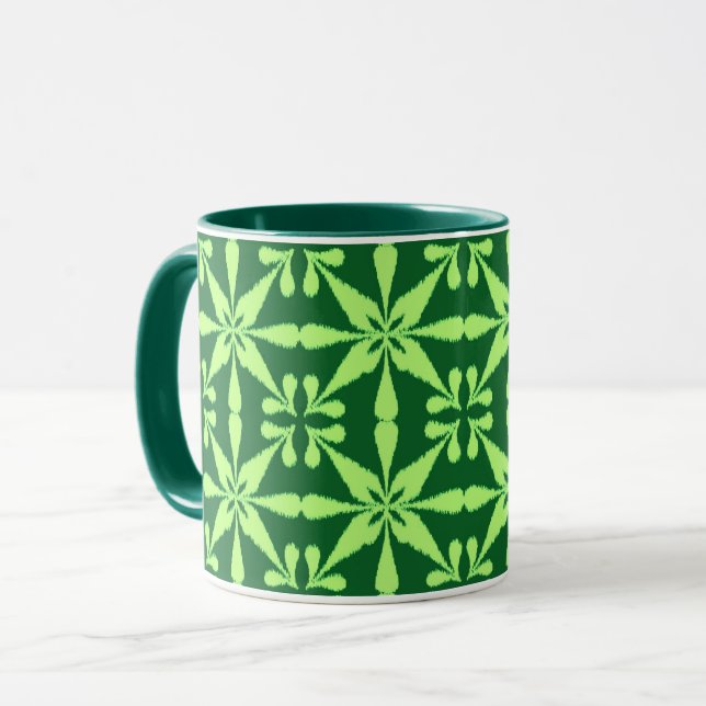 Ikat Star Pattern - Dunkelgrün Tasse (Vorderseite Links)