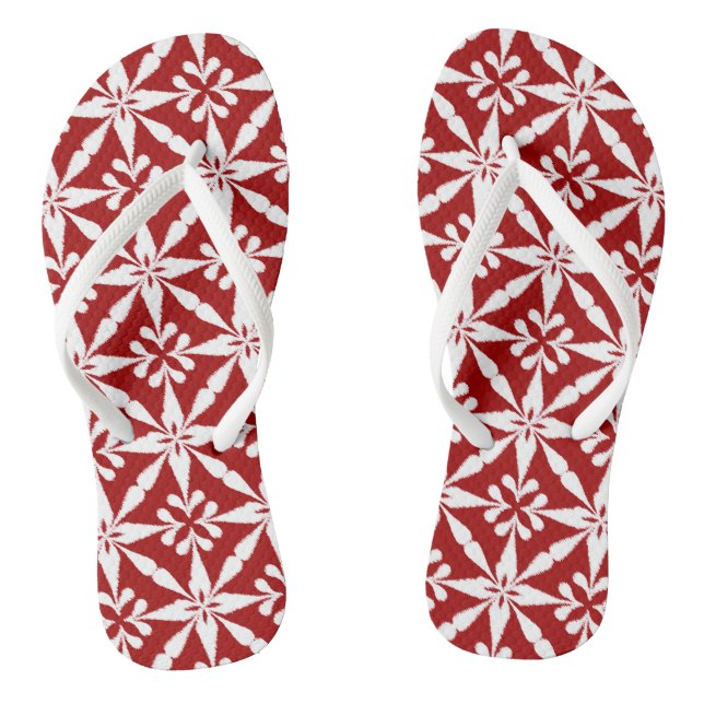 Ikat Star Pattern - Dunkelrot und Weiß Flip Flops (Fußbett)