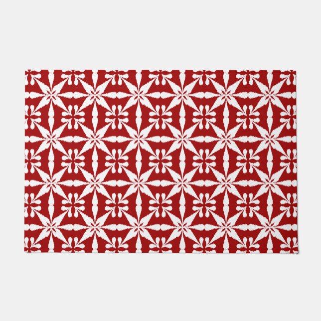 Ikat Star Pattern, Dunkelrot und Weiß Fußmatte (Vorderseite)