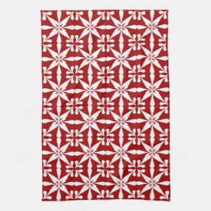 Ikat Star Pattern, Dunkelrot und Weiß Geschirrtuch