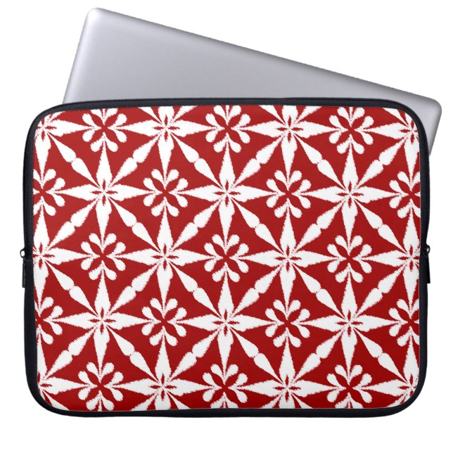 Ikat Star Pattern - Dunkelrot und Weiß Laptopschutzhülle (Vorderseite)