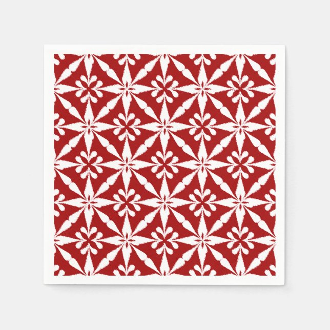 Ikat Star Pattern - Dunkelrot und Weiß Serviette (Vorderseite)