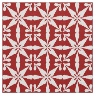 Ikat Star Pattern - Dunkelrot und Weiß Stoff