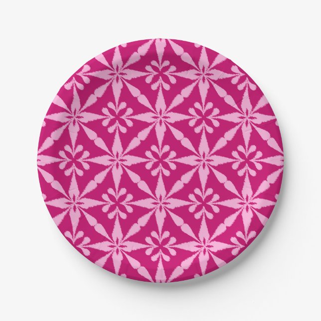 Ikat Star Pattern - Fuchsia Pink Pappteller (Vorderseite)