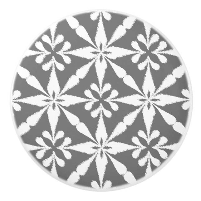 Ikat Star Pattern - grau/grau und weiß Keramikknauf (Vorderseite)