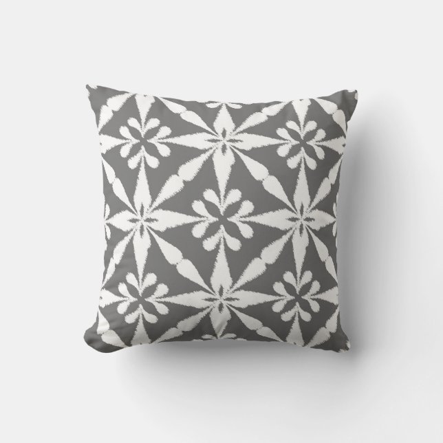 Ikat Star Pattern - grau/grau und weiß Kissen (Vorderseite)