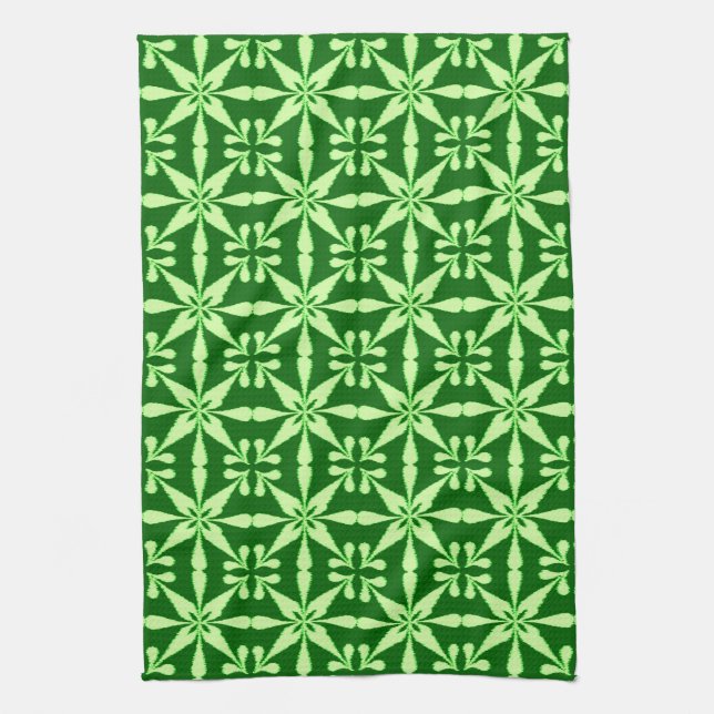 Ikat Star Pattern, Limon und dunkelgrün Geschirrtuch (Vertikal)