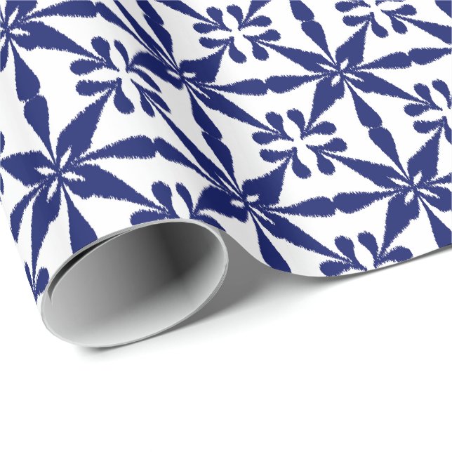 Ikat Star Pattern - Navy Blue und White Geschenkpapier (Rolleneckpunkt)