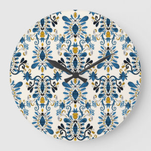 Ikat Tie-Dye, tribaler Wasserfarbeneffekt Große Wanduhr