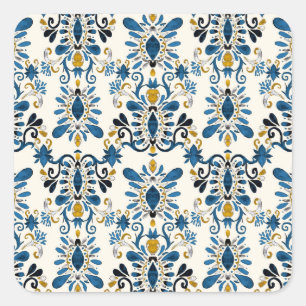 Ikat Tie-Dye, tribaler Wasserfarbeneffekt Quadratischer Aufkleber