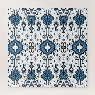 Ikat, tribal, ethnisches nahtloses Ornament. Puzzle