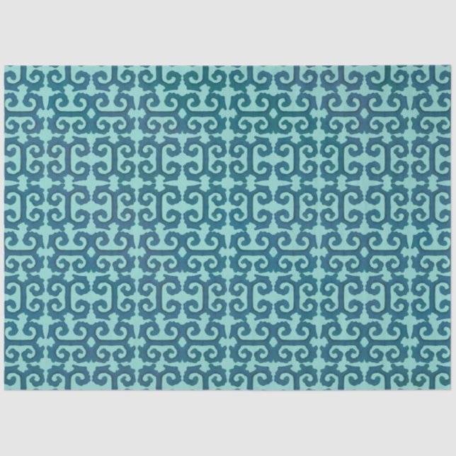 IKAT Tribal Muster Aquamarin Aqua griechischer Sch Seidenpapier (Vorderseite)