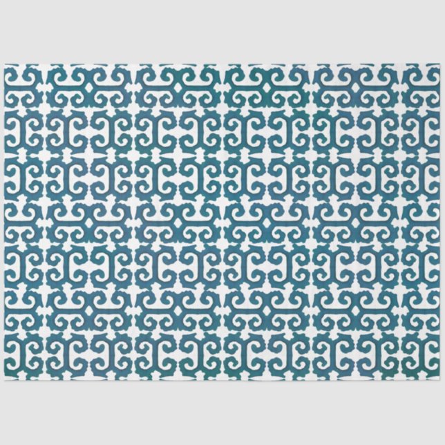 IKAT Tribal Muster Aquamarin Blau griechischer Sch Seidenpapier (Vorderseite)