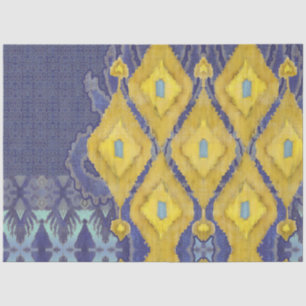 IKAT Usbekistan Antiquitätenstamm Blaues gelbes Mu Seidenpapier