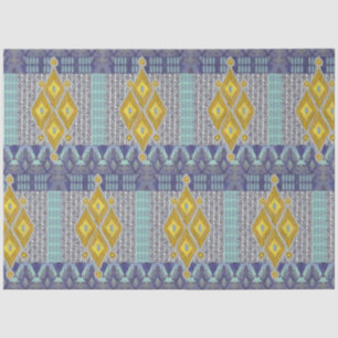IKAT Vintag Rug Antikes Tribal Blau und Gelb Seidenpapier
