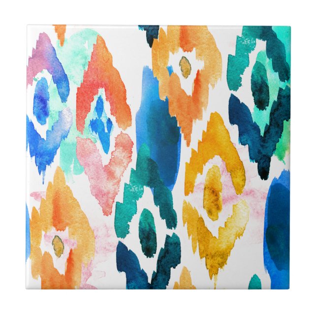 Ikat Watercolor-Muster Fliese (Vorderseite)