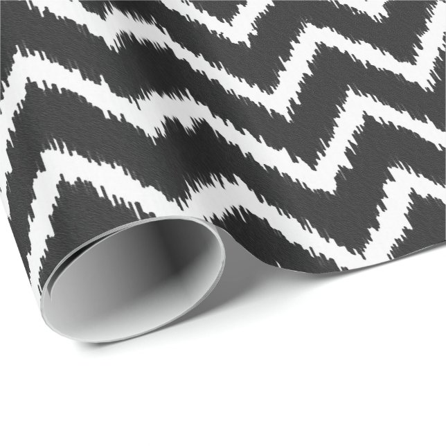 Ikat-Zickzack Muster - Schwarzweiß Geschenkpapier (Rolleneckpunkt)
