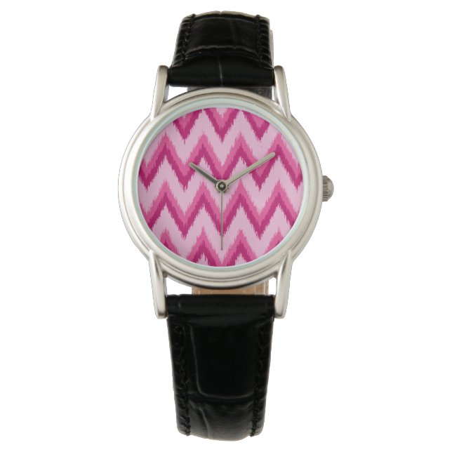 Ikat Zickzack Stripes - Fuchsia und Pink Armbanduhr (Vorderseite)