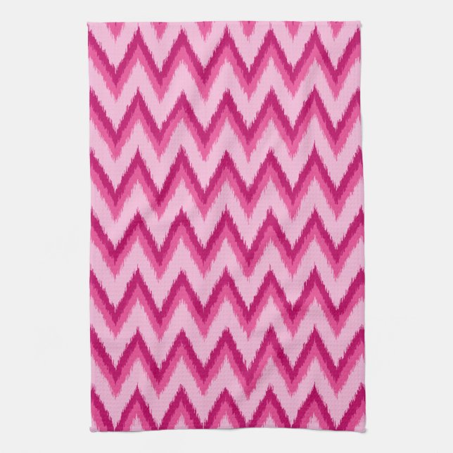 Ikat Zickzack Stripes - Fuchsia und Pink Geschirrtuch (Vertikal)