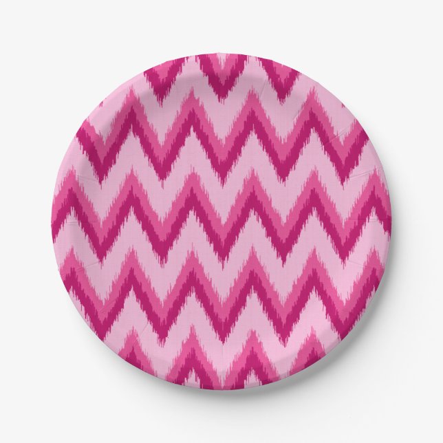 Ikat Zickzack Stripes - Fuchsia und Pink Pappteller (Vorderseite)
