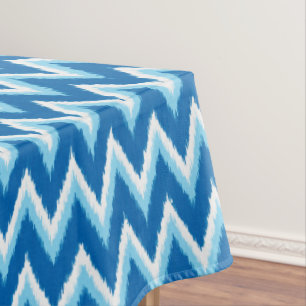 Ikat Zickzack Stripes - Kobalt, Sky Blue und White Tischdecke