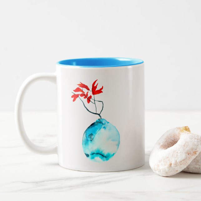 Ikebana Aquarellblase Zweifarbige Tasse (Mit Donut)