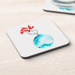 Ikebana Blue Vase Aquarellkunst Getränkeuntersetzer