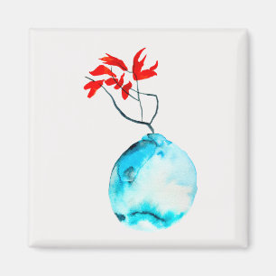 Ikebana Blue Vase Aquarellkunst Magnet
