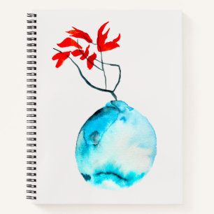 Ikebana Blue Vase Aquarellkunst Notizbuch