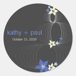 Ikebana Frangipani Hochzeit der tropischen blauen Runder Aufkleber