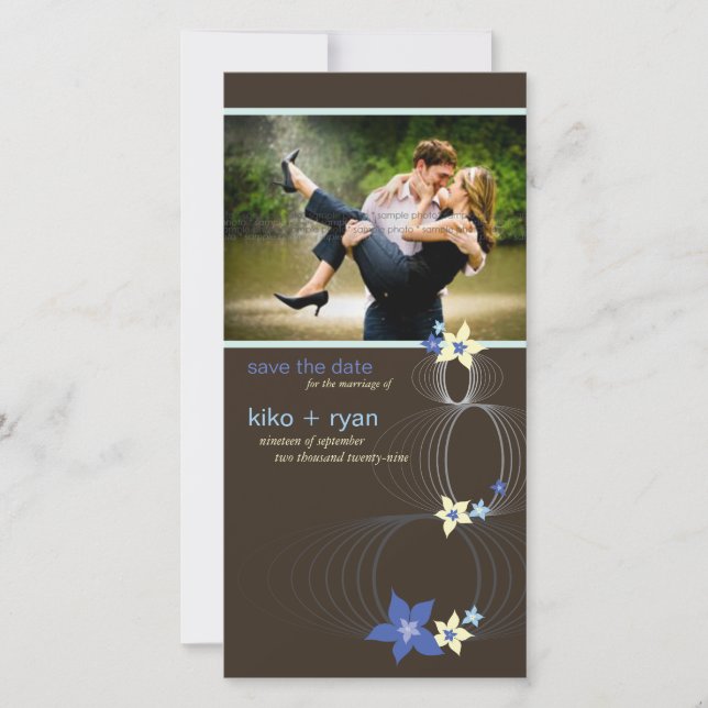 Ikebana Frangipani Hochzeit der tropischen blauen  Save The Date (Vorderseite)
