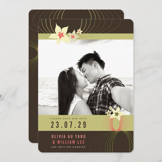 Ikebana Frangipani Rosa Tropische Blume Hochzeit Einladung (Vorne/Hinten)