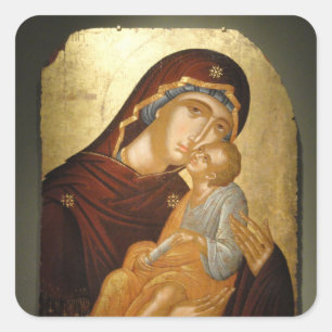 Ikone der Mutter Gottes und des Christusknaben Quadratischer Aufkleber