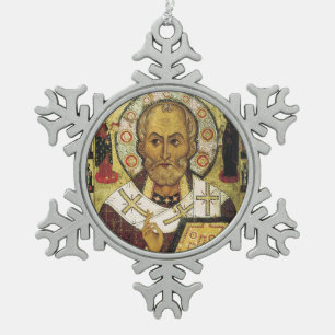 Ikonen-Weihnachtsverzierung Heilig-Nicholas Schneeflocken Zinn-Ornament