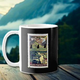 Ikonische Alaska-Highway-Retro-Briefmarken-Kaffeet Kaffeetasse