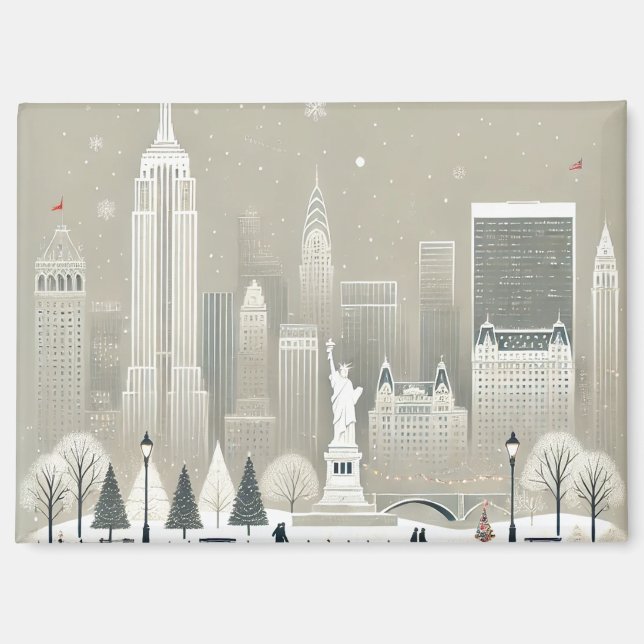 Ikonische Freiheitsstatue & NYC Skyline Holiday Magnet (Vorderseite)