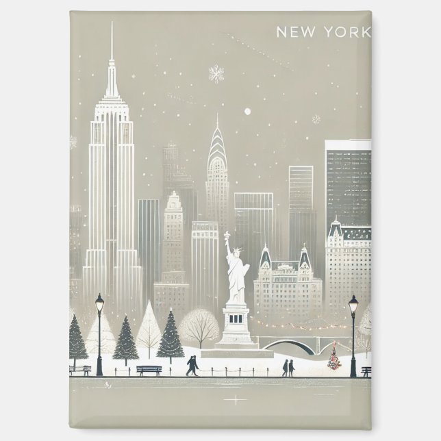Ikonische Freiheitsstatue & NYC Skyline Holiday Magnet (Vorderseite)